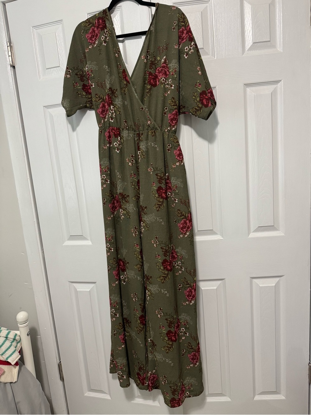 Rue21 Olive Green Floral Wrap Jumpsuit with Rose Print